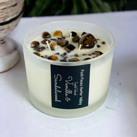 Vanilla & Sandalwood candle infused with Tiger Eye crystals