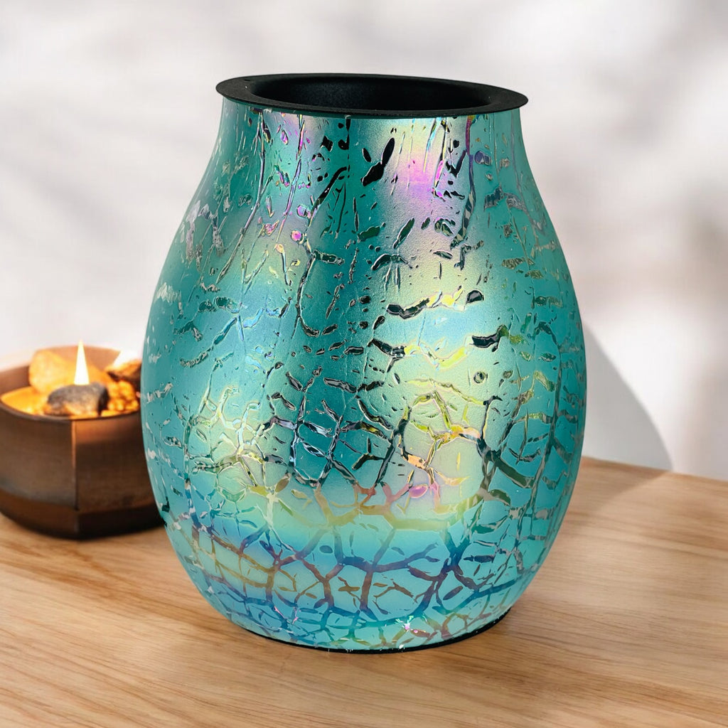 Teal Crackle electric wax warmer (heat plate, no globe)