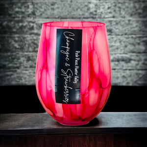 Pink Tie Dye Stemless Wine Glass Candle - Champagne & Strawberries fragrance