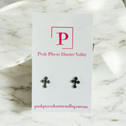 Cross silver stainless steel studs