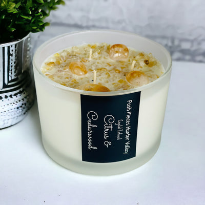 Citrus & Cedarwood candle infused with Citrine crystals