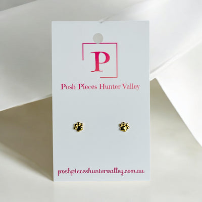 Mini paw gold stainless steel studs