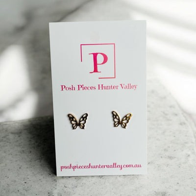 Butterfly rose gold stainless steel studs