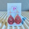 Dark red filigree drop timber earrings