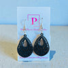 Black filigree drop timber earrings
