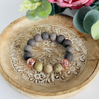 Dark brown lava bead bracelet with agate gemstone beads