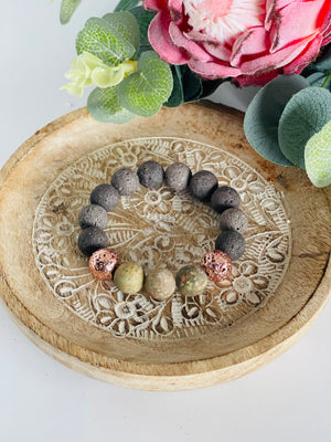 Dark brown lava bead bracelet with agate gemstone beads
