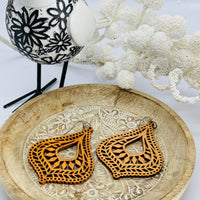 Fancy large tan timber earrings