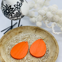 Bright orange drop timber earrings