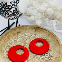 Bright red circle timber earrings
