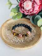 Black lava bead bracelet with tiger eye gemstone beads