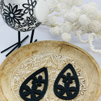 Double flower black timber earrings