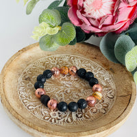 Black lava bead bracelet with agate gemstone beads