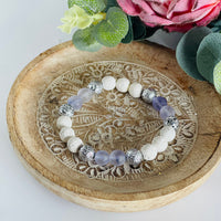 White lava bead bracelet with frosted purple agate gemstone beads
