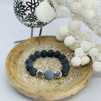 Slate lava beads with weathered agate gemstone