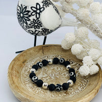 Black lava beads with black & white Tibetan agate gemstones