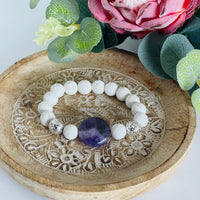 White lava bead bracelet with large amethyst bead