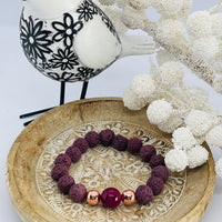 Maroon lava beads with large purple agate gemstine
