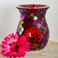 Red diamond mosaic tealight warmer