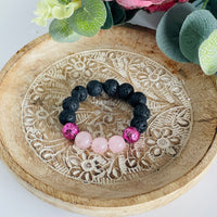 Kids lava bead bracelet with rose quartz beads