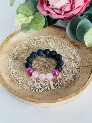 Kids lava bead bracelet with rose quartz beads
