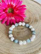 Aquamarine & white lava bead bracelet