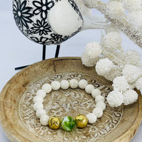 White lava beads with green lamp works bead