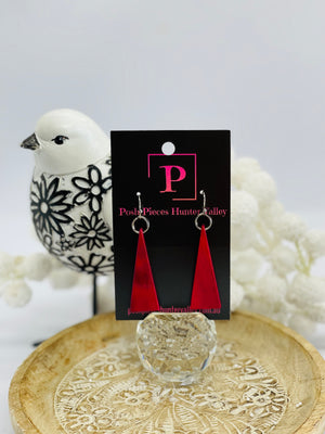 Dark red triangle timber earrings