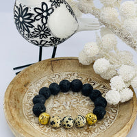 Lava bead bracelet - 12 mm lava beads with Dalmatian Jasper gemstones