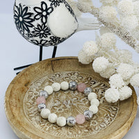 White lava beads with rose quartz gemstones