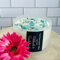 Patchouli & Sandalwood candle infused with Amazonite crystals