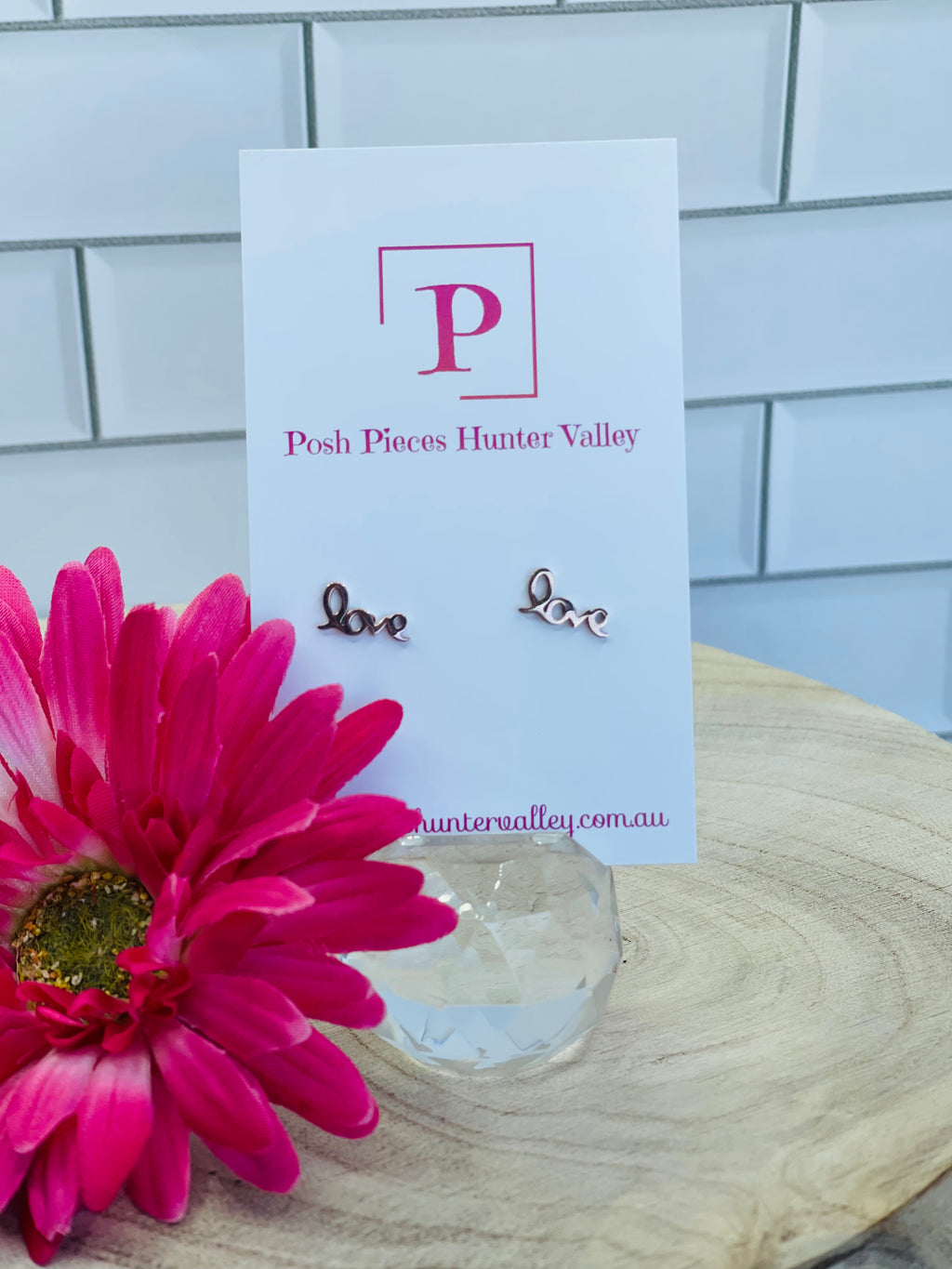 Love rose gold stainless steel studs
