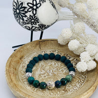 Dark green lava beads with agate gemstones