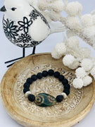 Black lava beads with large flat Tibetan Agate gemstone