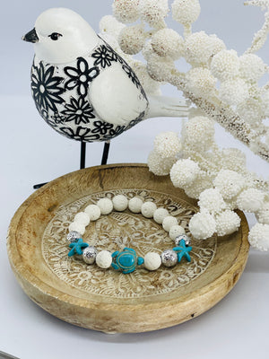 White lava beads with turquoise marine beads