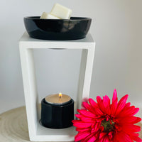 White timber/black ceramic tealight warmer
